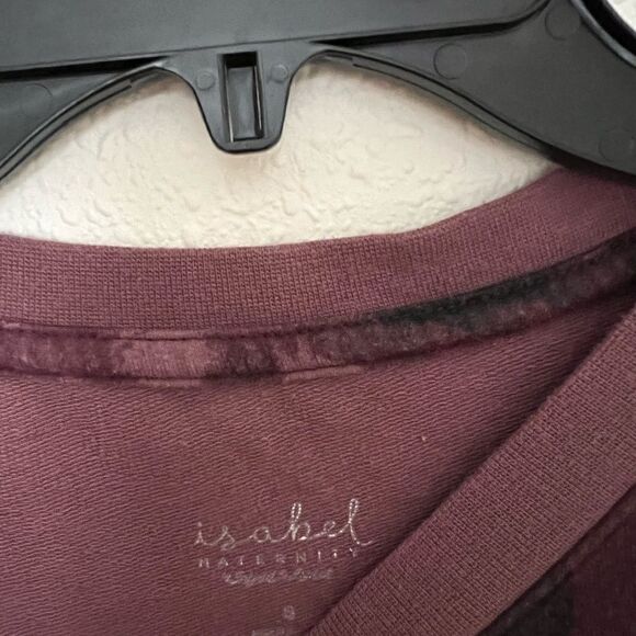 Isabel Maternity Womens Burgundy Camo Crew Neck Sweatshirt Size S Ruched Sides - Picture 7 of 7